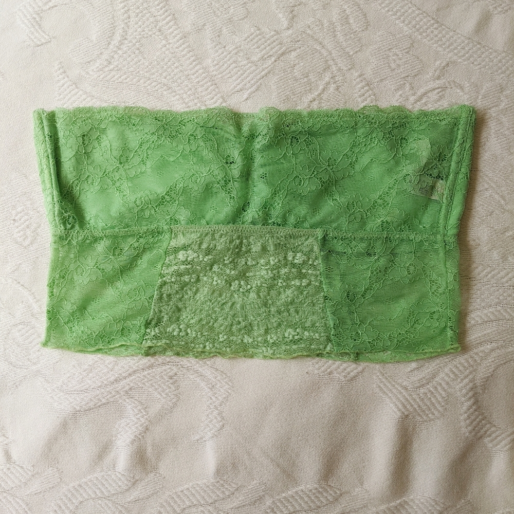 FREE PEOPLE - Intimately FP Galloon Lace Green Scalloped Cropped Bandeau Bra L - Picture 3 of 11